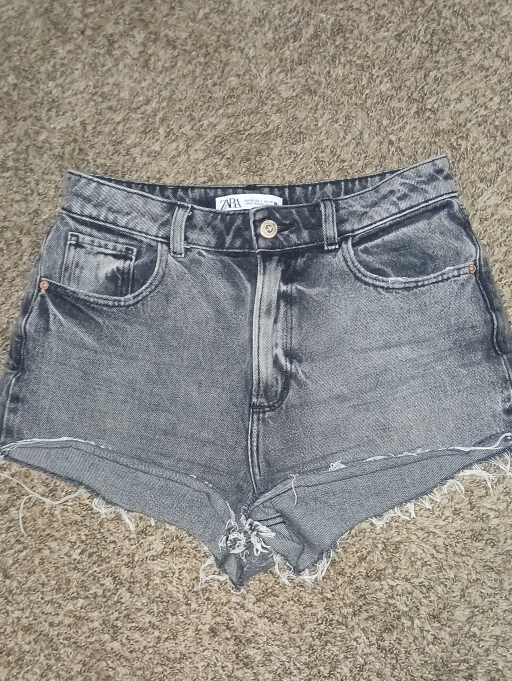 Zara Faded Black Gray High-Rise Cutoff Denim Shorts Sz: 6